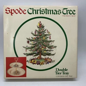 Spode Christmas Tree Double Tier Serving Tray Gold Handle Vintage with Box - Picture 1 of 4