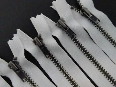 YKK #4 4mm Close-End White w/ Antique Nickel Metal Teeth 16.5" - 1 zipper - Image 1 of 3