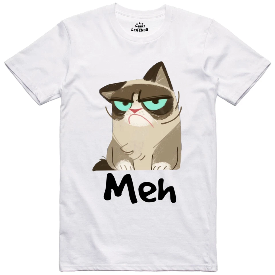 Divertida Camiseta Grumpy Cat Meh Premium Anillo Hilado Camiseta Foto 1 de 1