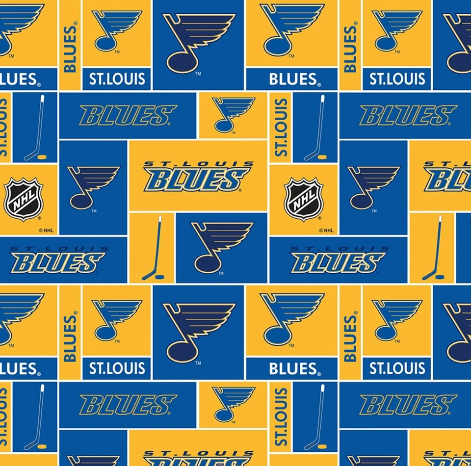 17"L x 45"W NHL Hockey Saint Louis Blues Small Scale Box Cotton Fabric - Image 1 of 1