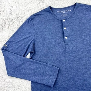 Mizzen + Main Henley Shirt Men’s Large Blue Roll Up Long Sleeves Stretch # 20262 - Picture 1 of 9