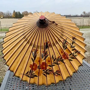 Traditional Vintage Chinese Oil Rice Paper Umbrella Parasol Hand Painted - Picture 1 of 24