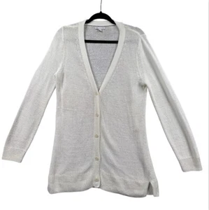 GAP Beach Cardigan Sweater Women Medium White Linen Blend Buttons Casual Cottage - Picture 1 of 12