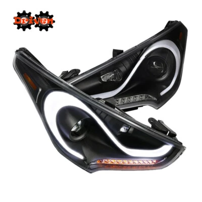 For 12-17 Hyundai Veloster Black Projector Headlight Sequential Signal LED DRL - Image 1 of 4