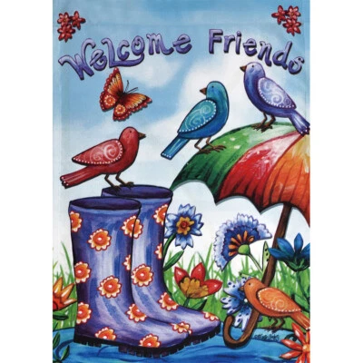 BIENVENIDOS AMIGOS BOTAS DE LLUVIA BANDERA DE JARDÍN 12.5" X 18" TEMPORADA 11-1865-110 PRIMAVERA Foto 1 de 2