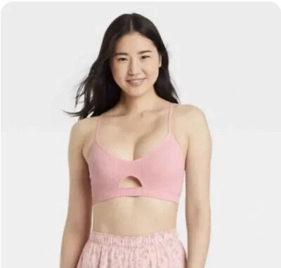 Sujetador rosa bralette acanalado con recorte Colsie para mujer - talla XS 34A/34B Foto 1 de 4