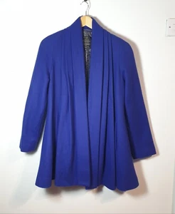 RIVER ISLAND L'ART VIOLET BLUE WOOL PLEATED swing PEA COAT open JACKET Size 8 - Picture 1 of 10