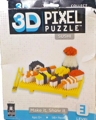 Quebra-cabeça 3D Pixel SUSHI Conjunto Nível 3 Idades 12+ 559 Peças Comida Japonesa - Caixa Dobrada - Imagem 1 de 4