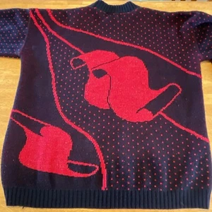 Vintage 80's Distinctly Different Sparkle Sweater Red Black Retro Size 22 W - Picture 1 of 14
