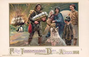 Winsch First Thanksgiving Day in Alaska 1868 Vintage Thanksgiving Postkarte - Bild 1 von 2
