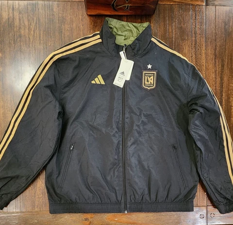 Los Angels FC Anthem Reversible Jacket IR7104 Black-Gold/Army-Green Size XL NWT Cover