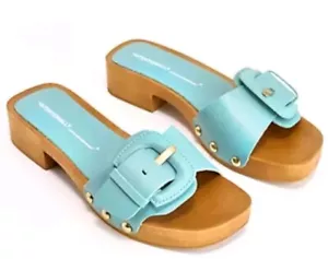 NIB Intentionally Blank Mar Wooden Buckle Clog Sandal Aqua. Size 38 US 8. - Picture 1 of 8