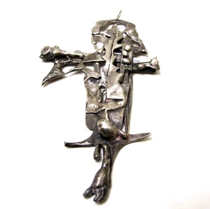 Escultura artística de plata de ley 925 colgante grande en forma de cruz 37 g - 4" de largo - Imagen 1 de 10