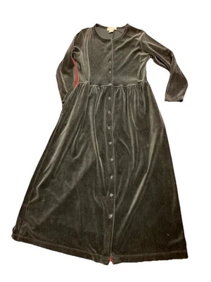 Dress Eddie Bauer Velvet Velour Full Button Peasant Cottage Green Maxi Long XS - Image 1 of 4