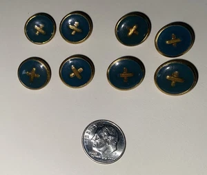 Vtg 8 Ornate Metal Gold X Design Shank Button With Light Blue Plastic Dime Sz - Picture 1 of 3