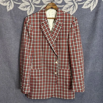 Kingsridge Men's Vintage Plaid Sport Coat Blazer Suit Jacket Button Up L/XL Red - Image 1 of 4