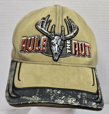 BUCK WEAR Rule The Rut Hunting Hat Deer Skull Antlers Camo Brim Adjustable Cap - Image 1 of 4