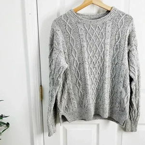J. Crew Fisherman Cable Crewneck Sweater in Heather Grey Donegal Sz M - Picture 1 of 8