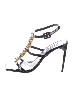 LE SILLA 黑色专利水晶 T 型带凉鞋 尺寸 7 IT 37 状况非常好。 & 盒子 — 第 1/4 张图片