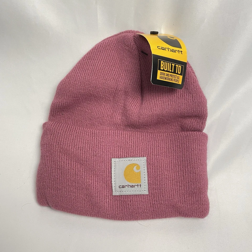 Carhartt 女式 Beanie 罗纹针织弹力帽淡紫色冬季全新带标签 — 第 1/4 张图片