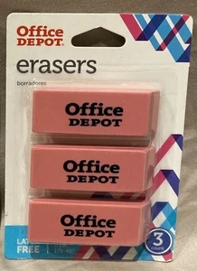 Office Depot Brand Beveled Erasers, Pink, Packed 3 Erasers - Picture 1 of 2