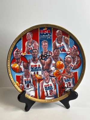 Magic Johnson, Larry Bird, Scottie Pippen Signed 1992 USA Dream Team Plate PSA - Image 1 of 2