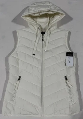 Ralph Lauren Puffer 背心霜弹力 LRL 连帽女式中号全新带标签 150 美元 — 第 1/4 张图片