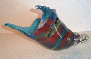 Murano Stil Kunst Glas Muschel Muschel Skulptur 12" Regenbogen Wirbel Muschel - Bild 1 von 3