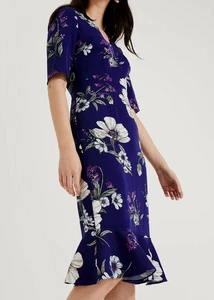 PHASE EIGHT CHERYL BLUE MULTI FLORAL 50'S FLARE MIDI COCKTAIL DRESS 12 NWOT - Picture 1 of 9