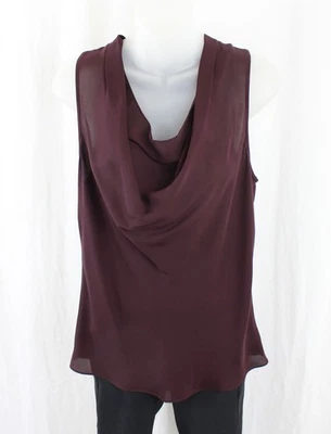 Blusa feminina Theory marrom mistura de seda gola drapeada sem mangas tamanho pequeno - Imagem 1 de 4