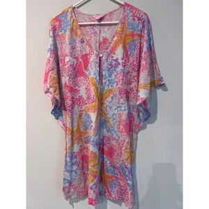 Vestido de Playa Lilly Pulitzer Caftán Rosa Azul Amarillo Estampado Estrella de Mar M - Imagen 1 de 6