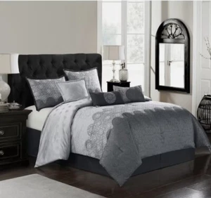 Grand Avenue 7-Piece Grey California King Comforter Set - Picture 1 of 13