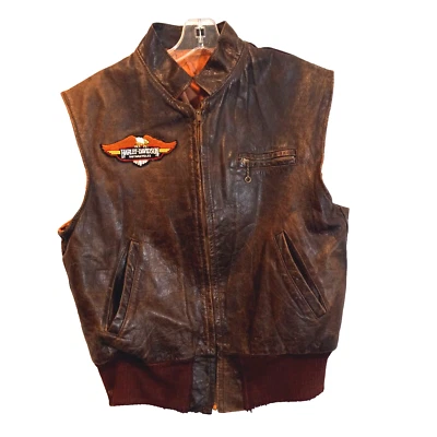 Chaleco de cuero marrón envejecido XL para hombre bolsillos forrados con cremallera completa vintage con parches Foto 1 de 4