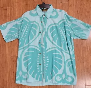 CREPE RAYON Aloha Shirt LAUHALA Label Made in Hawaii - Large - White & Blueish - Picture 1 of 7