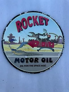 RAKETENMOTORÖL 10" DURCHMESSER SINLIGE SEITLICH PORZELLAN EMAILLE SCHILD - Bild 1 von 1