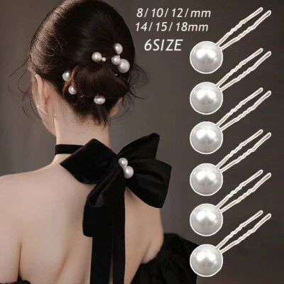 Juego de 18 piezas de alfileres para el cabello de perlas simuladas de metal con forma de U pinzas para el cabello para boda Foto 1 de 4