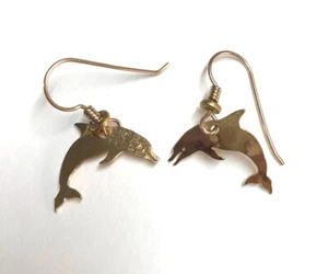 Wild Bryde Dolphin Porpoise Gold Tone Dangle Dainty Small Earrings - Picture 1 of 4