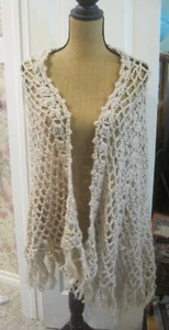 Vintage Schal gehäkelt beige Fransen Hippie Boho - Bild 1 von 3