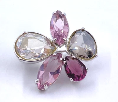 Swarovski Crystal Brooch Pin 5 Crystals Abstract Flower Signed Original Box - Image 1 of 4