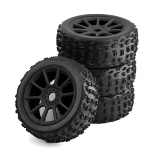 Front & Rear 17mm Hex TIRES & Wheels for HPI 1/8 Trophy Buggy Black #3 - Picture 1 of 2