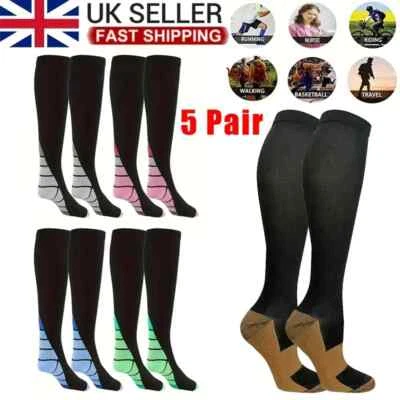 Compression Socks Men & Women Varicose Veins Anti-Fatigue Flight Travel Running - Image 1 of 4