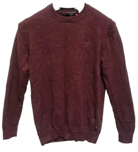 Superdry Mens Large Cotton Knit Maroon Jumper Round Neck - Picture 1 of 5