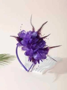 Fascinator Purple Flower & Feathers Headband Style Fits Head 50cm - Picture 1 of 4