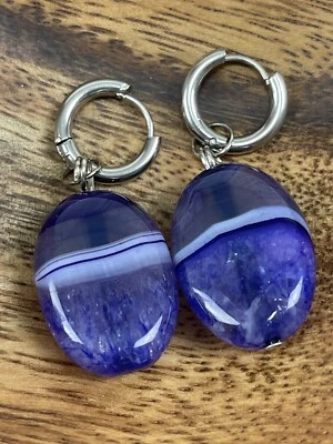 Pendientes de ágata joyería aros acero inoxidable piedras preciosas brillantes reales Foto 1 de 4