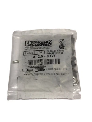 100 x Phoenix Contact AI 2,5 - 8 GY - 8 mm gris crimpado bootlace virola 3200069 Foto 1 de 2