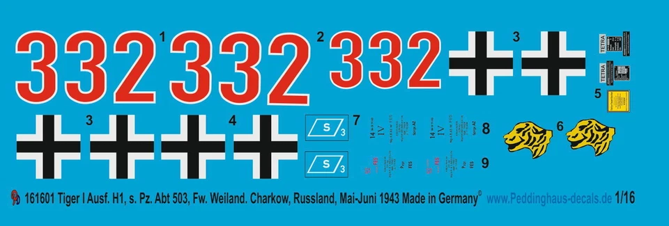 Peddinghaus 1601 1/16 Tiger I edizione H1 CHARKOW 1943 fw. Weiland S Pz Abt 503 - Immagine 1 di 1