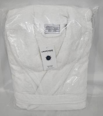 Bata de baño Linum Home blanca de tela de felpa unisex 100 % algodón turco Foto 1 de 4