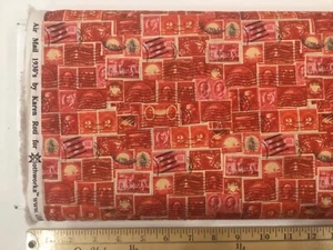 Clothworks Airmail Stamps 1930"s Fabric Color Red by Karen Roti - Picture 1 of 1