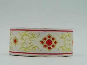 10m Borte Gewebt/Webband   Weiß/Rot/Gold  33mm Breit (1,29€/m) - Picture 1 of 1