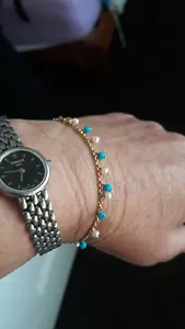 18ct Solid Yellow Gold 750 Pearl & Turquoise Bead Bracelet 4.12 grams.Scrap cost - Picture 1 of 16
